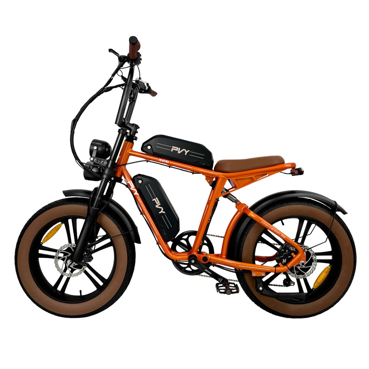 Bicicleta Elétrica PVY X20 IT - Motor 250W Bateria 48V15AH*2 Rodas de 20 Polegadas Travão de Disco Hidráulico - Laranja