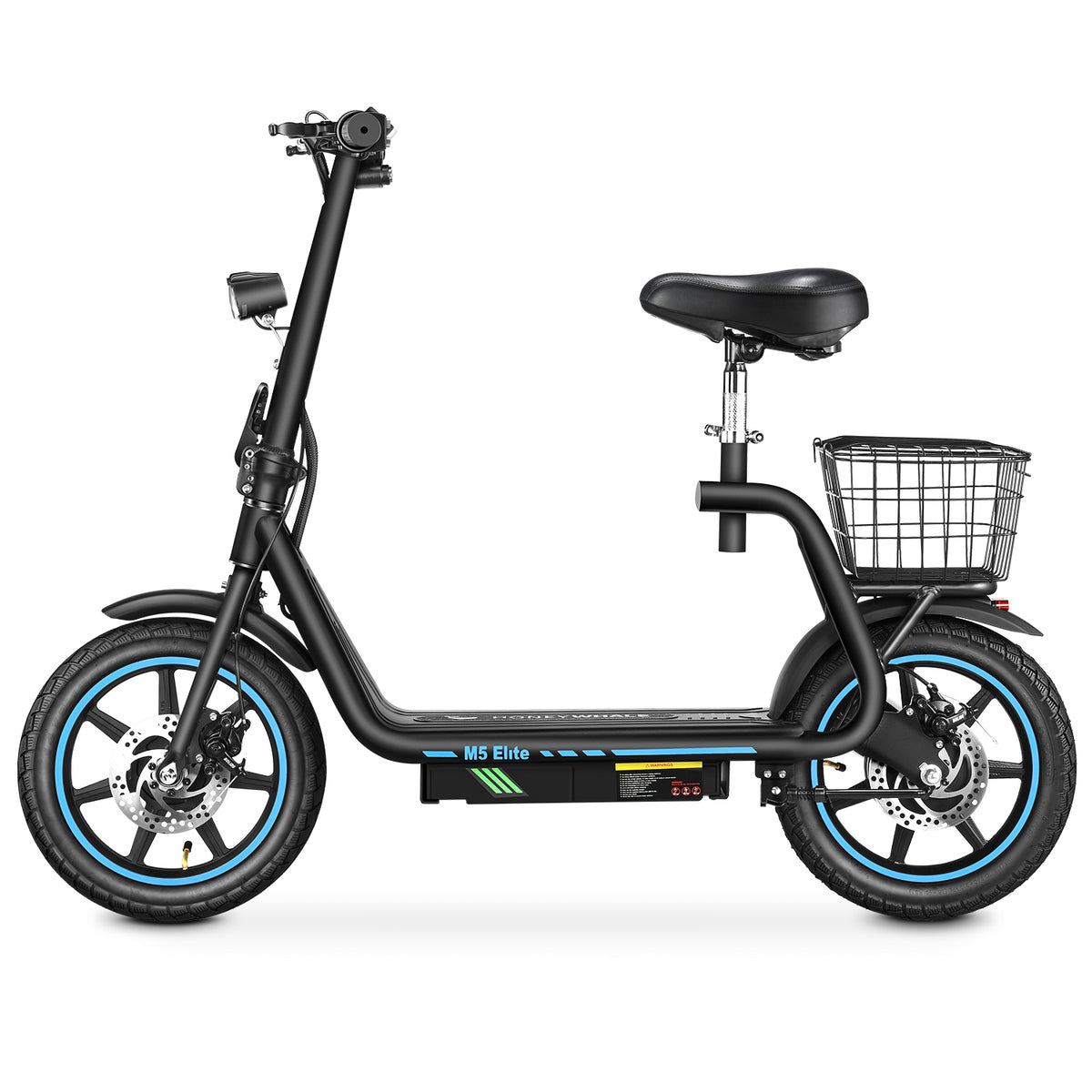 Trotinete Elétrica Honey Whale M5Elite - Potência 500W Bateria 48V13AH Autonomia 45KM Freio de Disco - Preto