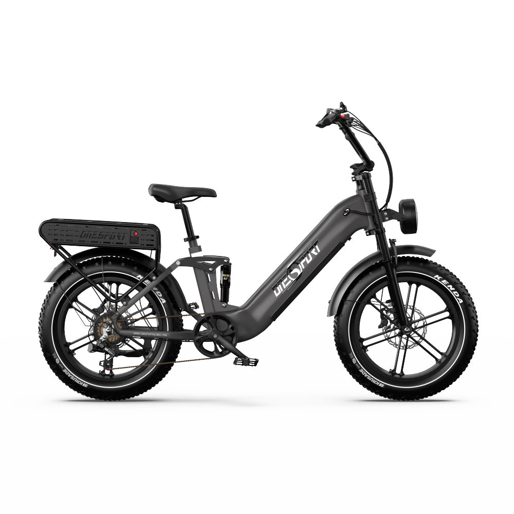Bicicleta Elétrica ONESPORT OT08 PRO - Motor 500W Bateria 48V18AH*2 Pneus De 20 Polegadas Travões Disco - Cinza