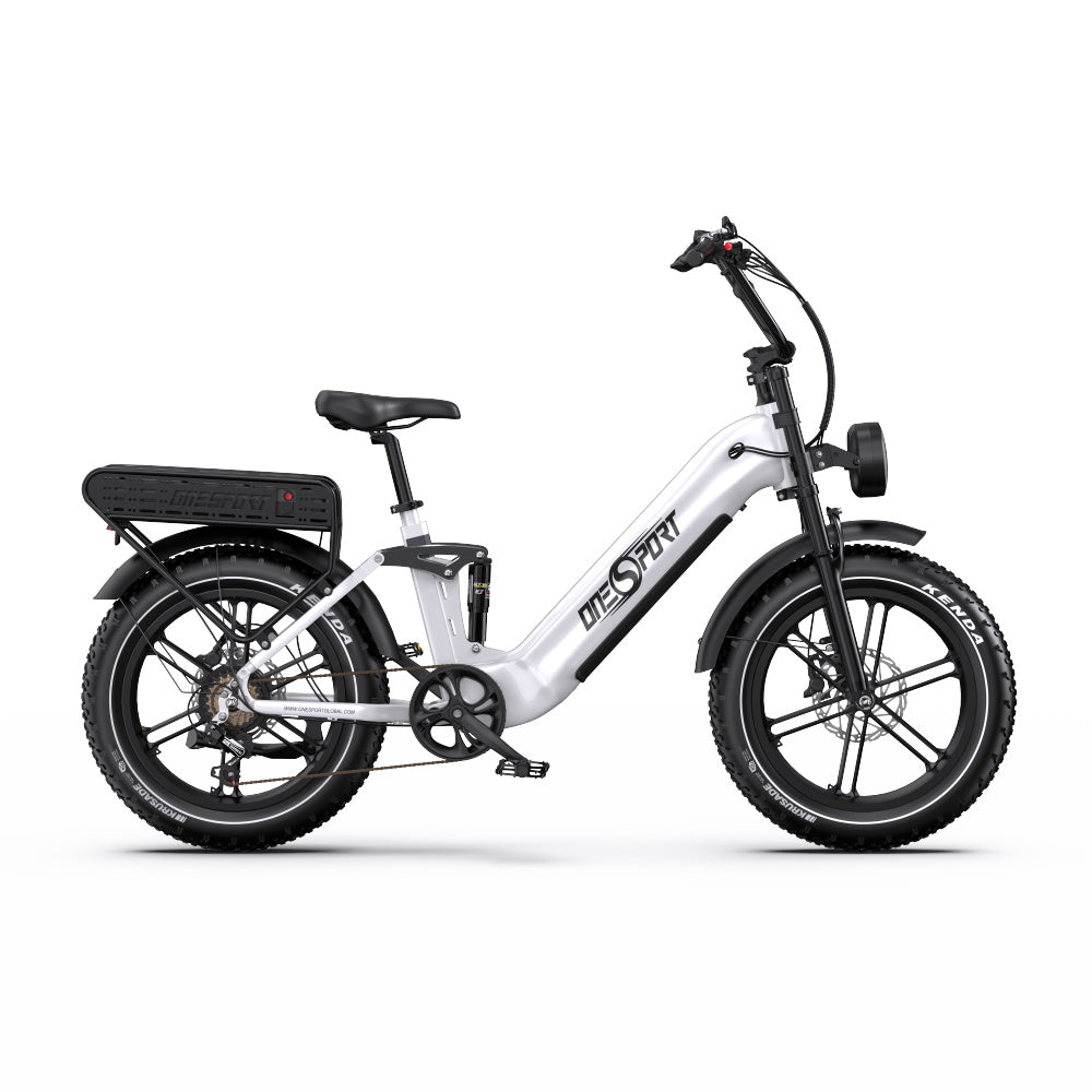 Bicicleta Elétrica ONESPORT OT08 PRO - Motor 500W Bateria 48V18AH*2 Pneus De 20 Polegadas Travões Disco - Branco