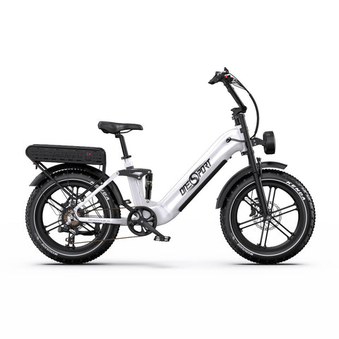 Bicicleta Elétrica ONESPORT OT08 PRO - Motor 500W Bateria 48V18AH*2 Pneus De 20 Polegadas Travões Disco - Branco