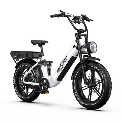Bicicleta Elétrica ONESPORT OT08 PRO - Motor 500W Bateria 48V18AH*2 Pneus De 20 Polegadas Travões Disco - Branco
