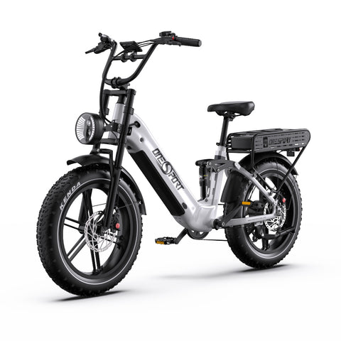 Bicicleta Elétrica ONESPORT OT08 PRO - Motor 500W Bateria 48V18AH*2 Pneus De 20 Polegadas Travões Disco - Branco