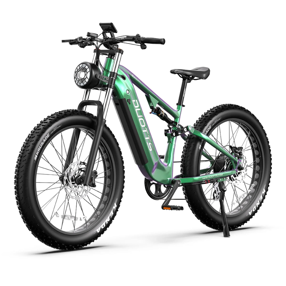 Duotts E26 Bicicleta Elétrica - Motor750W Bateria 48V20AH 26*4.0 Polegadas Pneus Travões Hidráulicos Dianteiros e Traseiros - Verde Roxo