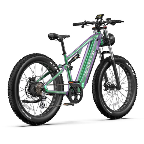 Duotts E26 Bicicleta Elétrica - Motor750W Bateria 48V20AH 26*4.0 Polegadas Pneus Travões Hidráulicos Dianteiros e Traseiros - Verde Roxo