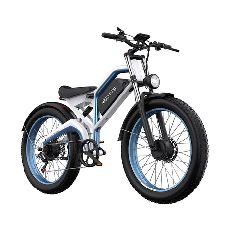 Duotts N26 Bicicleta Elétrica - Motor 750W*2 Bateria 48V20AH 26*4.0 Polegadas Pneus Travões Hidráulicos - Azul Branco