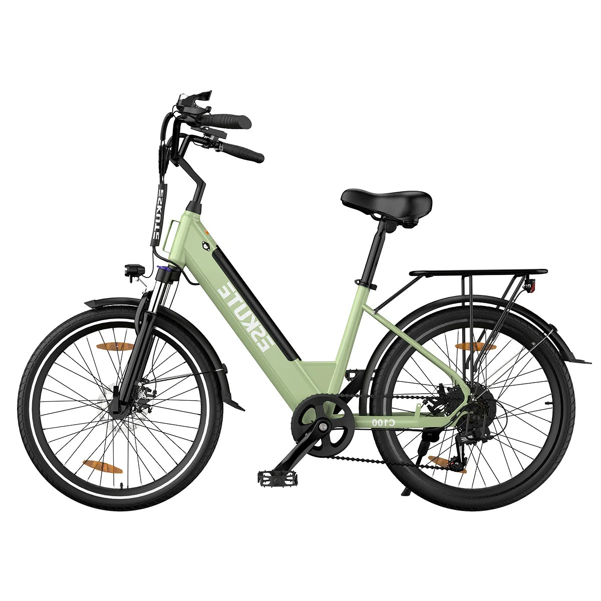 ESKUTE C100 Bicicleta Elétrica - Motor 250W Bateria 36V10.4Ah Rodas 26x1.75 Freios Mecânicos - Verde