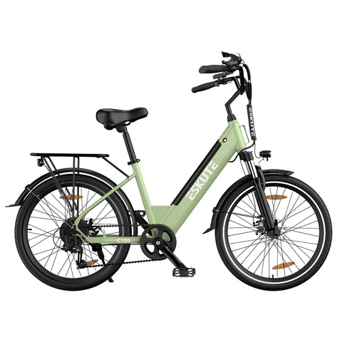 ESKUTE C100 Bicicleta Elétrica - Motor 250W Bateria 36V10.4Ah Rodas 26x1.75 Freios Mecânicos - Verde