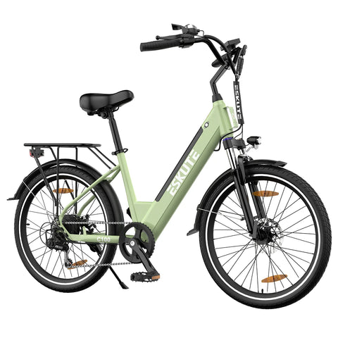 ESKUTE C100 Bicicleta Elétrica - Motor 250W Bateria 36V10.4Ah Rodas 26x1.75 Freios Mecânicos - Verde