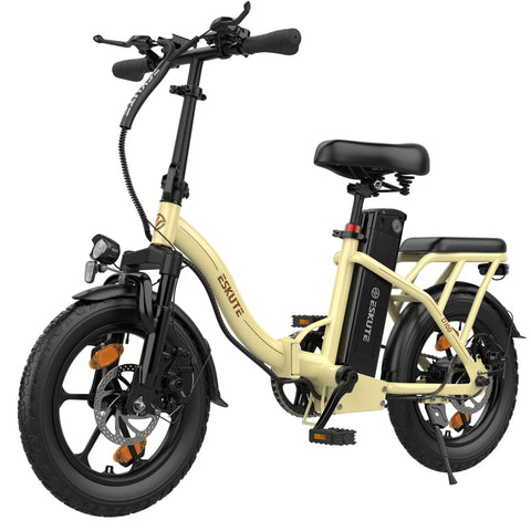 ESKUTE D100 Bicicleta Elétrica - Motor 250W Bateria 36V 13Ah  rodas 16" Freio a Disco Mecânico - Off white