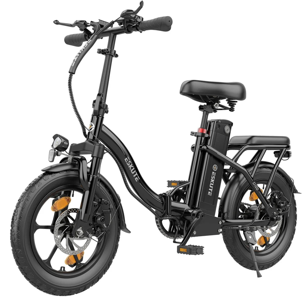 ESKUTE D100 Bicicleta Elétrica - Motor 250W Bateria 36V 13Ah  Rodas 16" Freio a Disco Mecânico - Preta