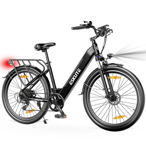 Bicicleta elétrica ESKUTE Polluno Plus 28INCH -  Motor 250W Bateria 36V20AH Pneus de 28 Com Travões Disco - Preto