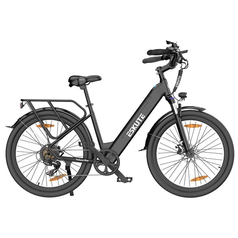Bicicleta elétrica ESKUTE Polluno Plus 28INCH -  Motor 250W Bateria 36V20AH Pneus de 28 Com Travões Disco - Preto