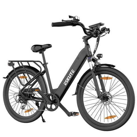 Bicicleta elétrica ESKUTE Polluno Plus  26INCH - Motor 250W Alcance de 100KM  Pneus de 26 com Freio a Disco - Preto