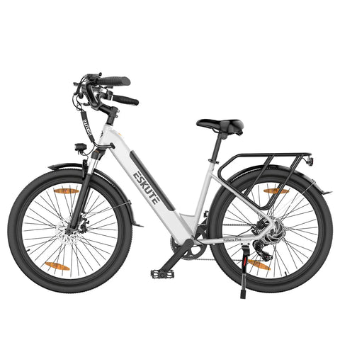 Bicicleta elétrica ESKUTE Polluno Plus  26INCH - Motor 250W Alcance de 100KM  Pneus de 26 com Freio a Disco - Branco