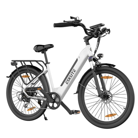 Bicicleta elétrica ESKUTE Polluno Plus 28INCH -  Motor 250W Bateria 36V20AH Pneus de 28 Com Travões Disco - Branco