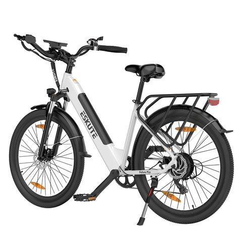 Bicicleta elétrica ESKUTE Polluno Plus  26INCH - Motor 250W Alcance de 100KM  Pneus de 26 com Freio a Disco - Branco