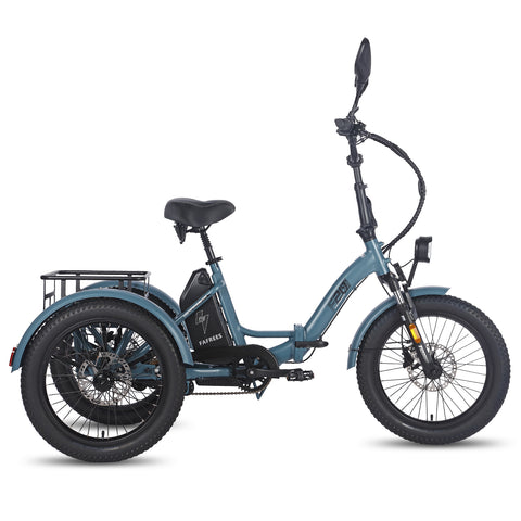 Triciclo Elétrico FAFREES F20 Mate - Motor 500W Bateria 48V21AH Freio Hidráulico Pneus De 20 Polegadas - Azul-cinza