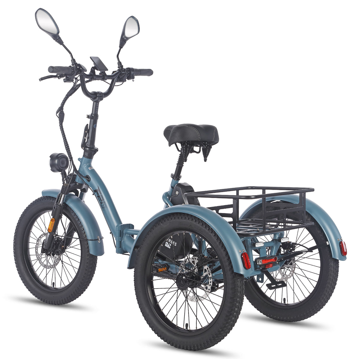 Triciclo Elétrico FAFREES F20 Mate - Motor 500W Bateria 48V21AH Freio Hidráulico Pneus De 20 Polegadas - Azul-cinza