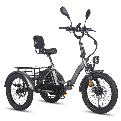 Triciclo Elétrico FAFREES F20 Mate - Com Encosto Motor 500W Bateria 48V23.45AH Pneus De 20 Polegadas - Cinza