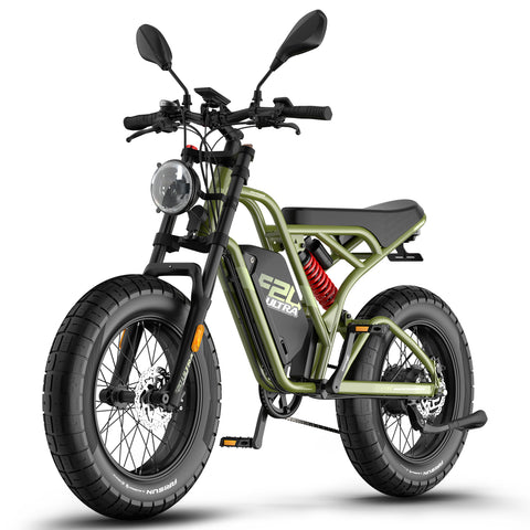 E-bike FAFREES F20 Ultra - Motor 750W Bateria 48V25AH Freio Hidráulico Pneus De 20 Polegadas - Verde militar