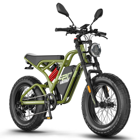 E-bike FAFREES F20 Ultra Atualizado - Motor 750W Bateria 48V25AH Pneus De 20 Polegadas - Verde militar