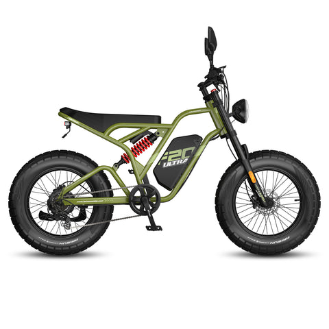 E-bike FAFREES F20 Ultra - Motor 750W Bateria 48V25AH Freio Hidráulico Pneus De 20 Polegadas - Verde militar