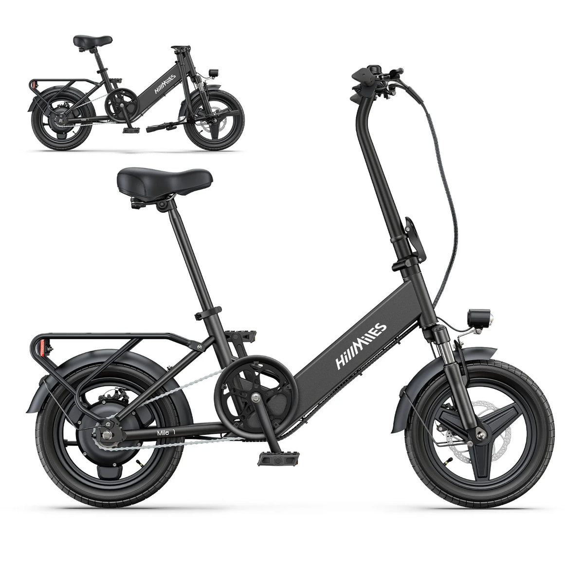 Bicicleta Elétrica HillMiles Mile 1 - Motor 250W Bateria 36V10.4AH Pneus De 14 Polegadas Travões De Disco Mecânicos - Preto