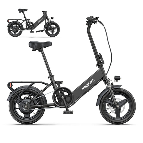 Bicicleta Elétrica HillMiles Mile 1 - Motor 250W Bateria 36V10.4AH Pneus De 14 Polegadas Travões De Disco Mecânicos - Preto