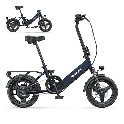 Bicicleta Elétrica HillMiles Mile 1 - Motor 250W Bateria 36V10.4AH Pneus De 14 Polegadas Travões De Disco Mecânicos - Azul