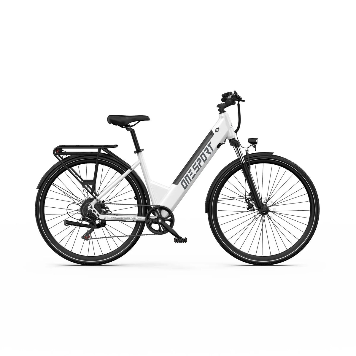 ONESPORT OT12 Bicicleta Elétrica - Motor 250W Bateria 36V13AH Rodas 27.5'' Freio a Cabo - Branca