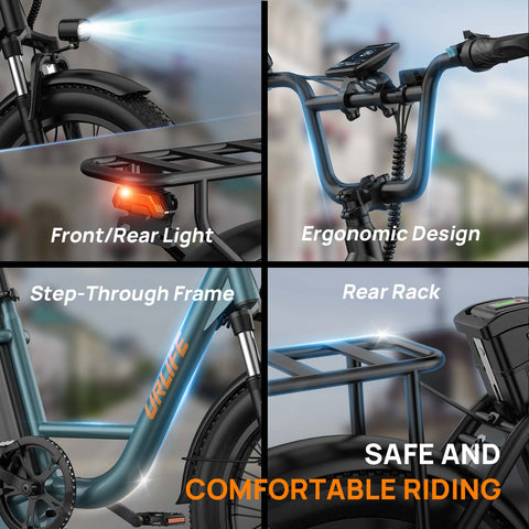 E-bike URLIFE E20 - Motor 250W Bateria 48V 13Ah Pneus de 20 Polegadas Freio a Disco - Preto