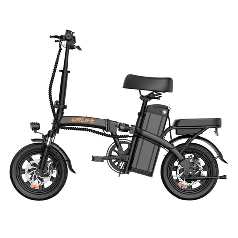 E-bike URLIFE F1L - Motor 250W Bateria 48V 7.5Ah Pneus de 14 Polegadas Disco - Preto