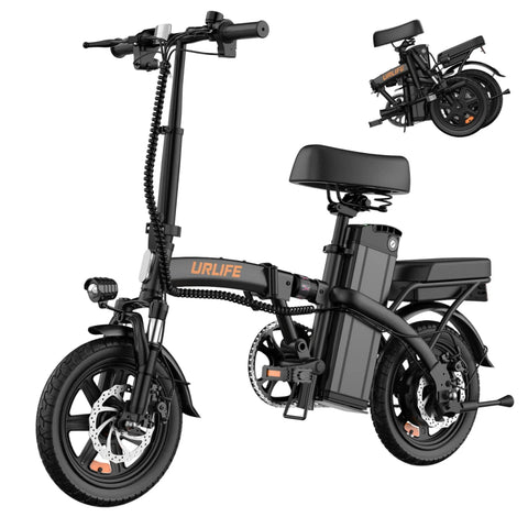 E-bike URLIFE F1L - Motor 250W Bateria 48V 7.5Ah Pneus de 14 Polegadas Disco - Preto