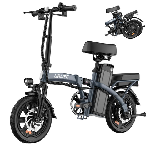 E-bike URLIFE F1L - Motor 250W Bateria 48V 7.5Ah Pneus de 14 Polegadas Disco - Cinza