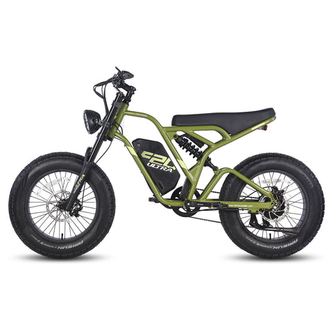 Bicicleta Elétrica FAFREES F20 Ultra - Motor 750W Bateria 48V25AH Alcance 140KM Freio a Disco Mecânico - Preto Verde