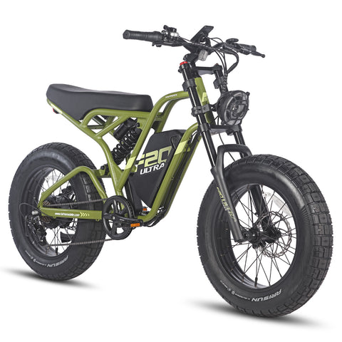 Bicicleta Elétrica FAFREES F20 Ultra - Motor 750W Bateria 48V25AH Alcance 140KM Freio a Disco Mecânico - Preto Verde