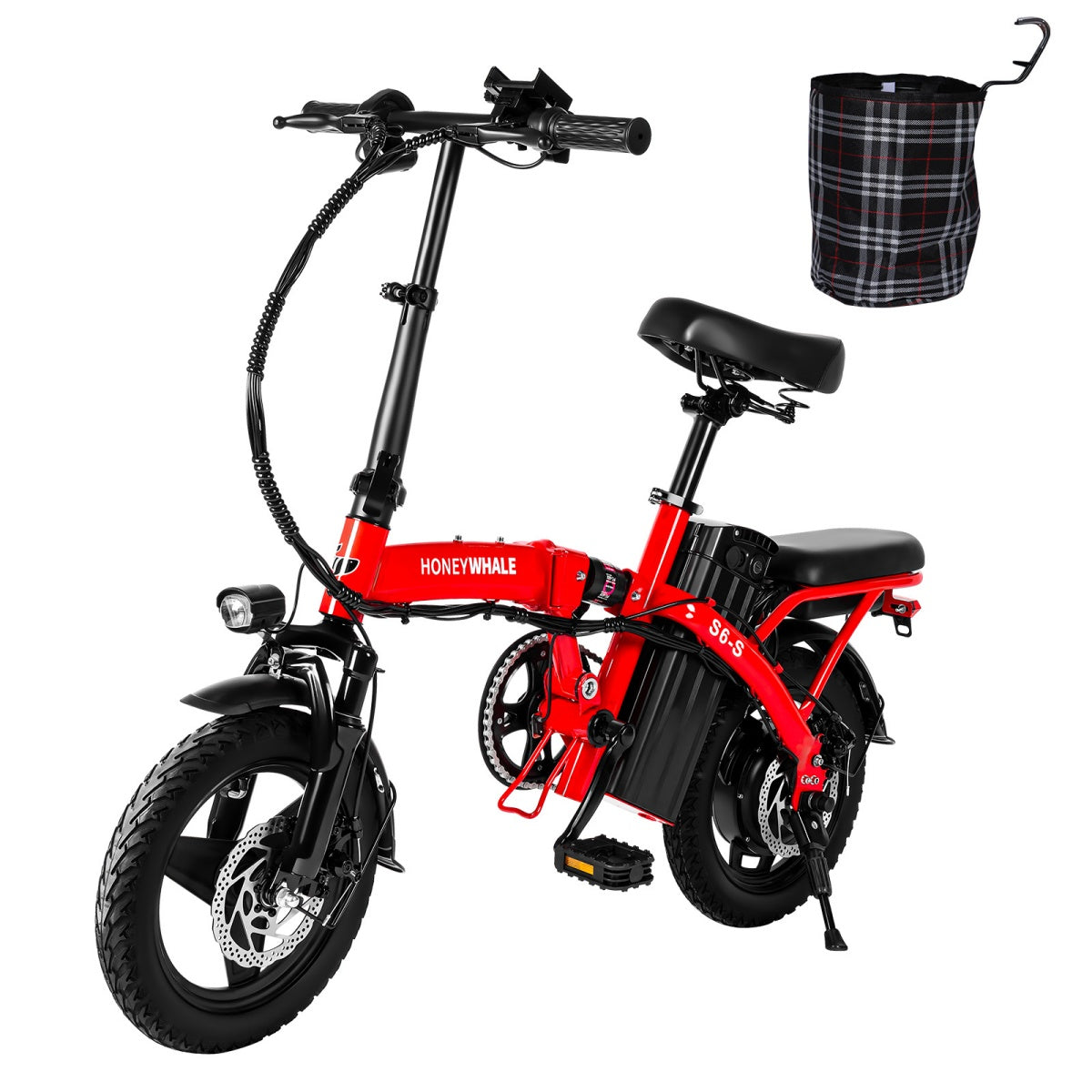 Bicicleta Elétrica Honey Whale S6-S - Potência 350W Bateria 48V10.4AH Autonomia 40KM Freios a Disco - Vermelho