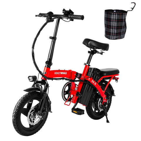 Bicicleta Elétrica Honey Whale S6-S - Potência 350W Bateria 48V10.4AH Autonomia 40KM Freios a Disco - Vermelho
