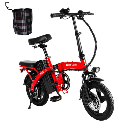 Bicicleta Elétrica Honey Whale S6-S - Potência 350W Bateria 48V10.4AH Autonomia 40KM Freios a Disco - Vermelho