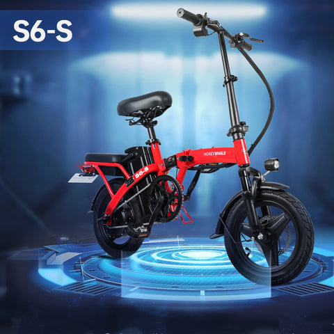Bicicleta Elétrica Honey Whale S6-S - Potência 350W Bateria 48V10.4AH Autonomia 40KM Freios a Disco - Vermelho