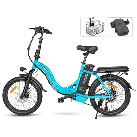 SAMEBIKE CY20 FT Bicicleta Elétrica - Motor 350W Bateria 36V13AH Autonomia 35KM Travão a Disco Mecânico - Lago Azul