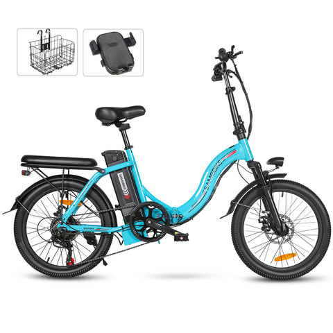 SAMEBIKE CY20 FT Bicicleta Elétrica - Motor 350W Bateria 36V13AH Autonomia 35KM Travão a Disco Mecânico - Lago Azul