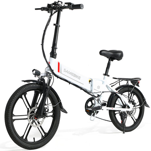 SAMEBIKE 20LVXD30-II Bicicleta Elétrica - Motor 350W Bateria 48V10AH Autonomia 40KM Travão a Disco Mecânico - Branco