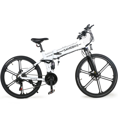 SAMEBIKE LO26-II-IT Bicicleta Elétrica - Motor 500W Bateria 48V10AH Autonomia 40KM Travão a Disco Mecânico - Branco