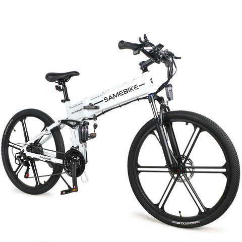 SAMEBIKE LO26-II-IT Bicicleta Elétrica - Motor 500W Bateria 48V10AH Autonomia 40KM Travão a Disco Mecânico - Branco