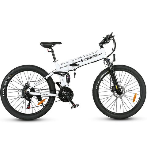 SAMEBIKE LO26-II-FT Bicicleta Elétrica - Motor 500W Bateria 48V12.5AH Autonomia 45KM Travão a Disco Mecânico - Branco