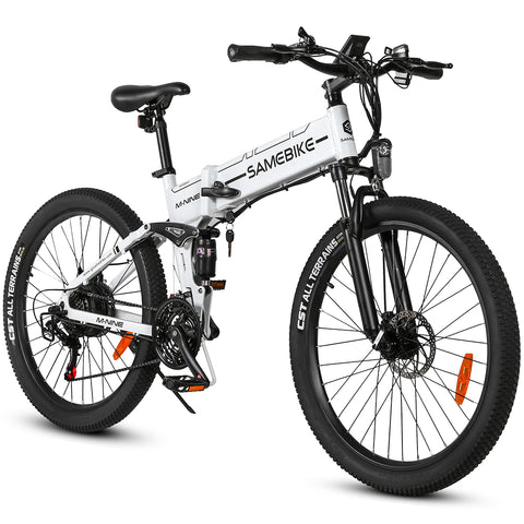 SAMEBIKE LO26-II-FT Bicicleta Elétrica - Motor 500W Bateria 48V12.5AH Autonomia 45KM Travão a Disco Mecânico - Branco