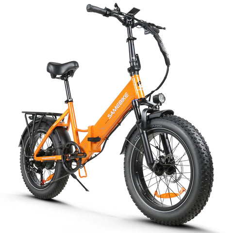 SAMEBIKE LOTDM200-II Bicicleta Elétrica - Motor 500W Bateria 48V13Ah Autonomia 40KM Travão a Disco Mecânico - Laranja