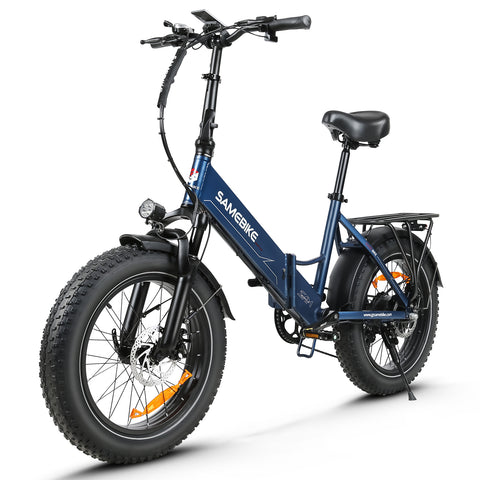 SAMEBIKE LOTDM200-II Bicicleta Elétrica - Motor 500W Bateria 48V13Ah Autonomia 40KM Travão a Disco Mecânico - Azul Escuro